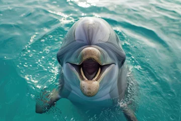 Foto op Plexiglas Close-up view of the face and mouth of an Atlantic bottlenose dolphin (Tursiops truncatus)  © Straxer