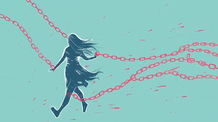 Women with chained Women Rights concept .vector illustration. - obrazy, fototapety, plakaty