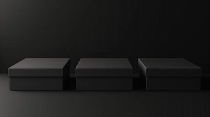 Mockup of three identical black boxes