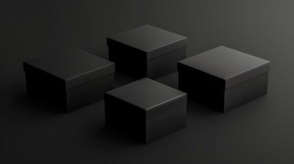 Mockup of three identical black boxes