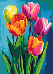 Schöne bunte Blumen, Tulpen, Frühling, Zeichnung