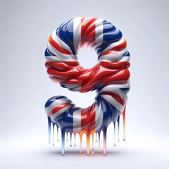 Glasss digit 8 in color of United Kingdom flag. AI generated illustration