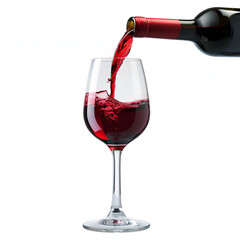 A glass of red wine being poured into a wine glass isolated on white background, vintage, png
