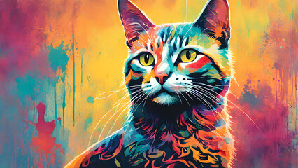 beautiful children's graffiti drawing bright colors cute cat drawing Generative Ai