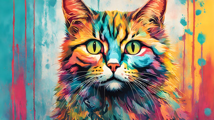 beautiful children's graffiti drawing bright colors cute cat drawing Generative Ai