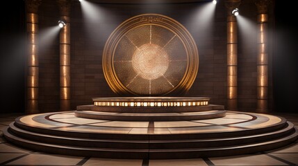 A sumptuous mosaic podium center stage, basked in the luminescence of an overhead spotlight, ready to display a piece of fine art.