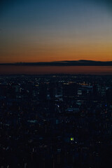 Foto del atardecer sobre la ciudad de Tokio, Japón.