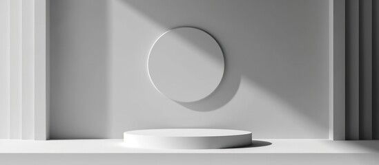 3d render modern minimalist gray podium against white wall scene background. Generated AI image