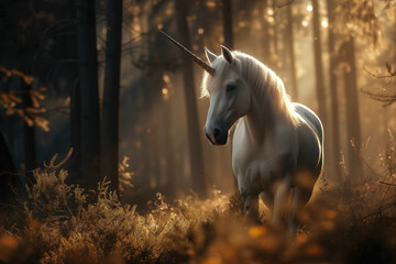 Obraz na płótnie Canvas Unicorn in dark forest 