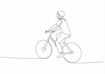 continuous one line drawing of cycling sport triathlon. Cyclist or cyclist riding on the road. Health concept vector illustration