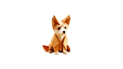 origami Puppy 3d design on plain, Isolated on transparent PNG background, Generative ai