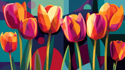 Fototapeta na wymiar Schöne bunte Blumen, Tulpen, Frühling, Zeichnung