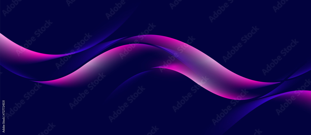 Poster Abstract background with blue glowing wavy lines with technology connection concept. Modern minimal trendy shiny magenta lines pattern. Vector illustration