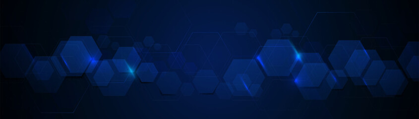 Abstract blue geometric hexagon futuristic digital hi-technology on a soft blue background. Technology and Science banner. Vector illustration - obrazy, fototapety, plakaty