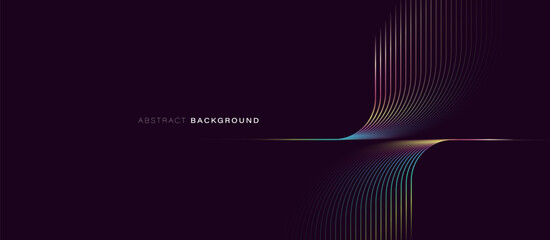 Abstract background with glowing geometric curve lines. Modern minimal trendy shiny colorful lines pattern. Vector illustration