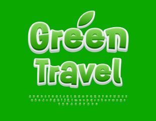 Vector Eco concept Green Travel. Funny Playful Font. Artistic Alphabet Letters and Numbers set.