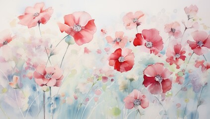 Ethereal Watercolor Floral Harmony in Soft Pastel Tones - Generative AI