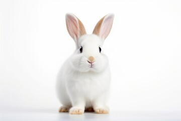 Fototapeta premium Charming White Rabbit with Pristine Fur on Minimalist Backdrop - Generative AI