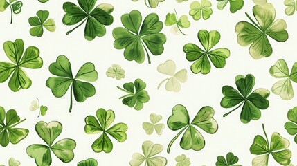 Abundance of Green Shamrocks on a White Background Perfect for St. Patricks Day Celebrations