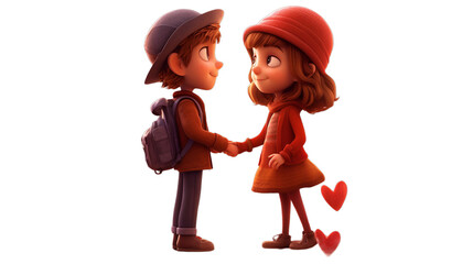 A valentine day couple cartoon character, Isolated on transparent PNG background, Generative ai