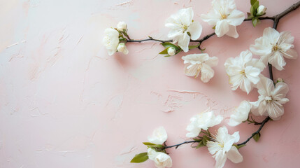 Naklejka na ściany i meble Blossom Elegance: White Blossoms on Light Pastel Pink Background - Minimal modern Wallpaper