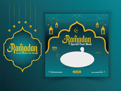 Ramadan Sale Social Media Post Banner Template With teal Gradient. Amazing social media posts for online advertising.