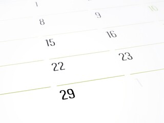 Calendar with number 29 showing the last day of february in a leap year