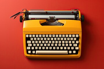 Old vintage typewriter on a red background, Generative AI