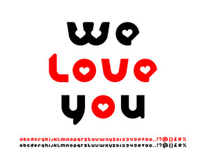 Obraz premium Alphabet font with hearts, art letters and numbers, including two sets of different shape, vector illustration 10EPS.