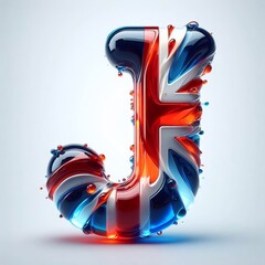 Glasss letter J in color of United Kingdom flag. AI generated illustration - obrazy, fototapety, plakaty