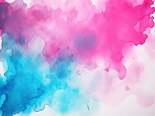 Pink and blue watercolor stains on white paper background