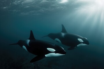 Obraz na płótnie Canvas Orcas, underwater photography, Norway 