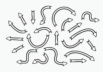 Obraz premium doodle hand drawn ribbon arrows, set of scribble black arrows on white background, vector element