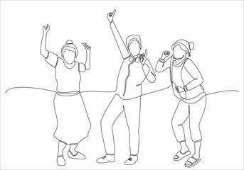 continuous line grandparents dancing happily