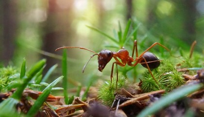 An ant in the forest, woods, zoom in