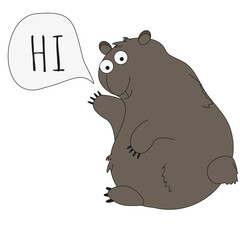 Weird cartoon muskrat with text solated on white background. Doodle Teddy Bear in trendy minimalism style. Vector illustration can used t-shirt print, web and social media. EPS 10 Editable stroke