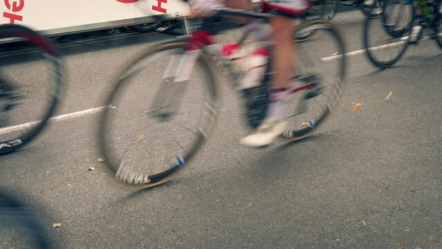 Cycle Race Starts With Many Bikes Passing
