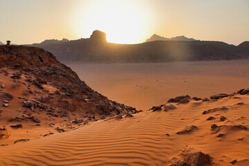 landscape view of wadi rum desert at sunset