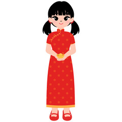 happy cute chinese girl with chinese gold illustration
