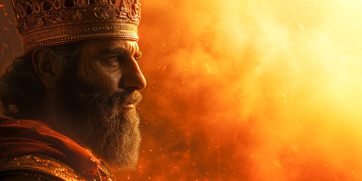 A king of a big empire in an fire and smoky environment background Generative AI Illustration