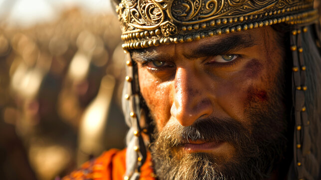 A king of a huge empire leading his army in a war battle Generative AI Illustration