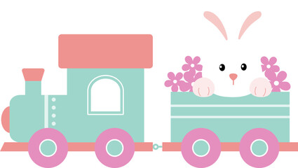  Easter train carrying cute bunny vector.