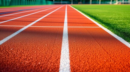 低い視点で接写された、陸上競技のトラック