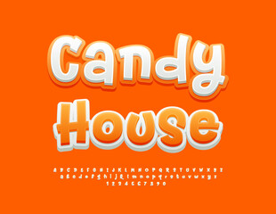 Vector advertising Poster Candy House. Funny Creative Font. Handwritten Alphabet Letters, Numbers and Symbols set.