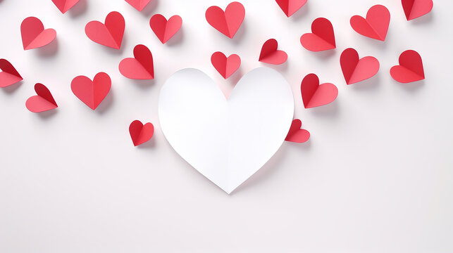 paper cut valentine's dat origami web banner. white background with pink flowers