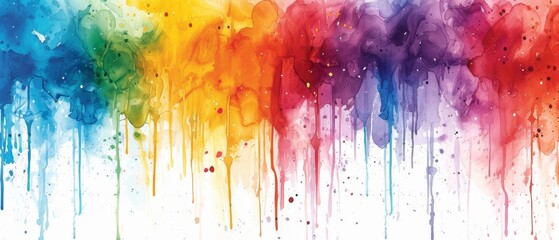 Fototapeta premium vibrant abstract watercolor texture background with splashes and drips, rainbow colors