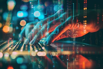 Data science and big data technology. Scientist computing, analysing and visualizing complex data set on computer.