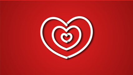 white line heart shape valentines day festival. on the red background.