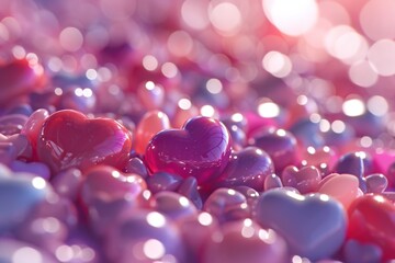 Colorful hearts bokeh background. Valentines day concept.