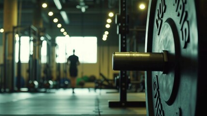 CrossFit workout in a well-equipped gym, focusing on an athlete lifting weights with determination and strength